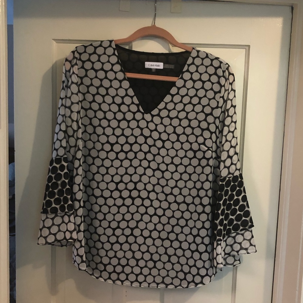 Calvin Klein Top. Polka Dot Blouse. Medium